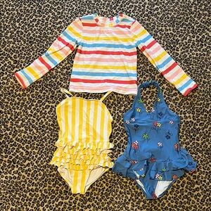Hanna Andersson Girls 130/8 Multicolor Stripe Rash Guard and Two Swimsuits Set